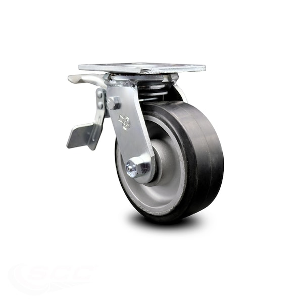 5 Inch Rubber on Aluminum Caster with Ball Bearing and Total Lock Brake SCC